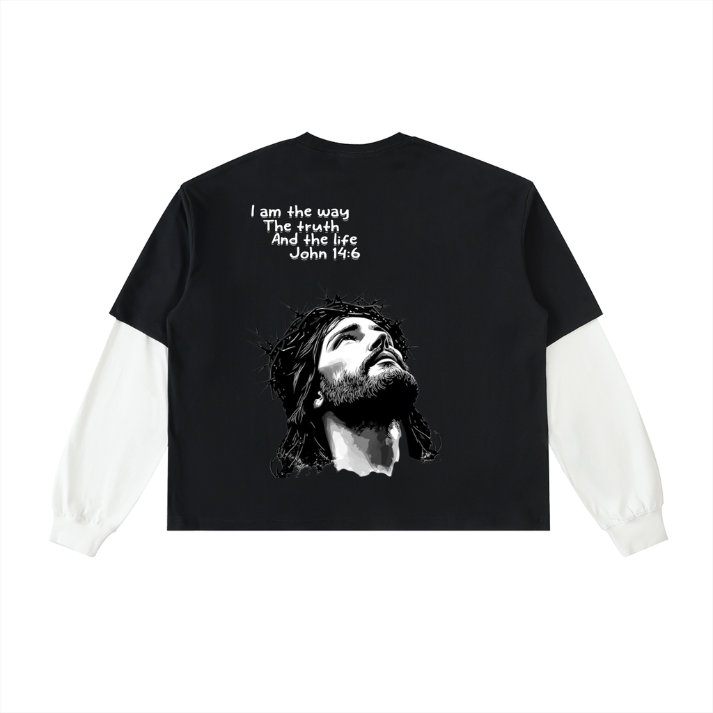 Layered Contrast Sleeve Cotton T-Shirt